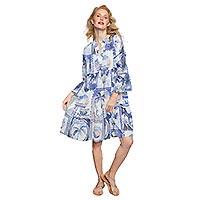ELAN DRESS PALMIERS BLEU BEIGE - Emily Van Den Bergh