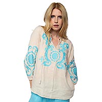 ELLIS SAND LINEN AQUA - Emily Van Den Bergh