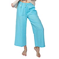 PANT AQUA LINEN - Emily Van Den Bergh