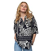 TOP PAISLEY PATCH BLACK WHITE - Emily Van Den Bergh
