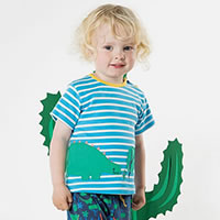 DINO STRIPES BLUE TSHIRT - Frugi