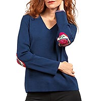 PULL V BLEU ROYAL ROSES - Berthe aux Grands Pieds
