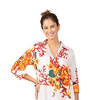 CHEMISIER CORAIL FLEUR BLANC - Terre Rouge