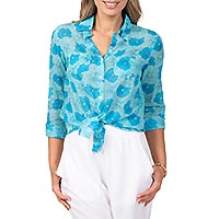 CHEMISIER FLEUR BLEU CARAIBES  - Terre Rouge