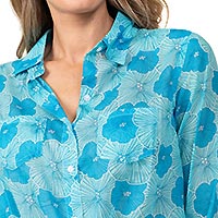 CHEMISIER FLEUR BLEU CARAIBES  - Terre Rouge