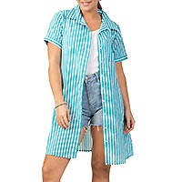 ROBE CHEMISE RAYE BLEU MARIN - Terre Rouge