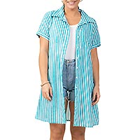 ROBE CHEMISE RAYE BLEU MARIN - Terre Rouge