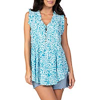 TOP FLEURETTES BLEU MARIN - Terre Rouge