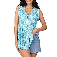 TOP FLEURETTES BLEU MARIN - Terre Rouge