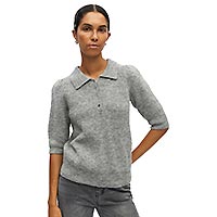 ANNE KNIT POLO MED GREY MEL - Object