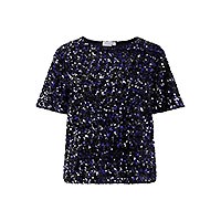 FAITH O NECK SEQUIN NAVY - Vila