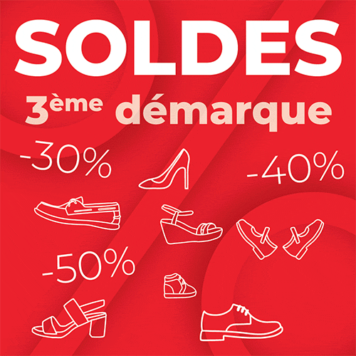 Découvrez notre 3ème démarque de soldes sur nos articles femme, homme et enfant - Réductions jusqu'à -60%  